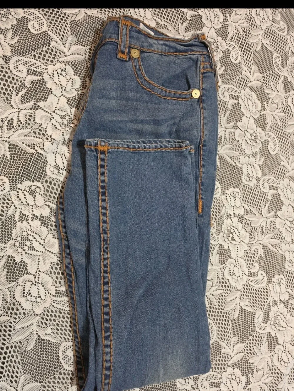 True Religion Rose Embroidered Flap Pocket Jeans 38